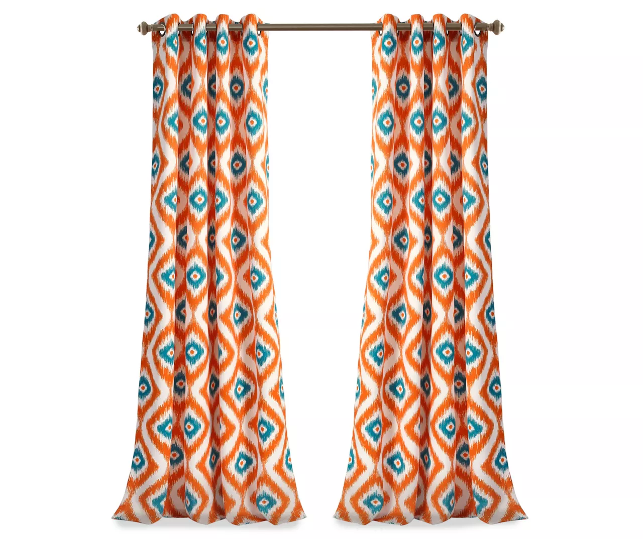 Diamond Ikat Turquoise & Orange Room-Darkening Grommet Curtain Panel Pair, (84") - Image 7