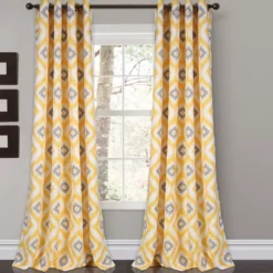 Diamond Ikat Yellow & Gray Room-Darkening Grommet Curtain Panel Pair, (84")
