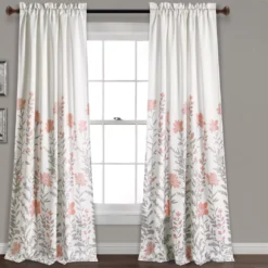 Aprile Floral Room-Darkening Rod Pocket Curtain Panel Pair, (84")