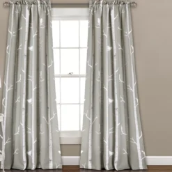Bird On The Tree Gray Room-Darkening Rod Pocket Curtain Panel Pair, (84")