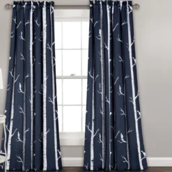 Bird On The Tree Navy Room-Darkening Rod Pocket Curtain Panel Pair, (95")