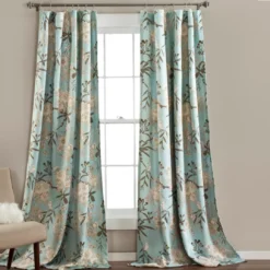 Botanical Garden Blue Room-Darkening Rod Pocket Curtain Panel Pair, (95")