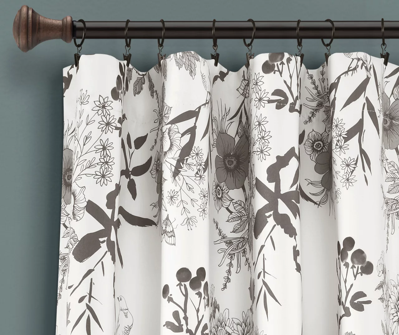 Botanical Garden Gray & White Room-Darkening Rod Pocket Curtain Panel Pair, (84") - Image 2