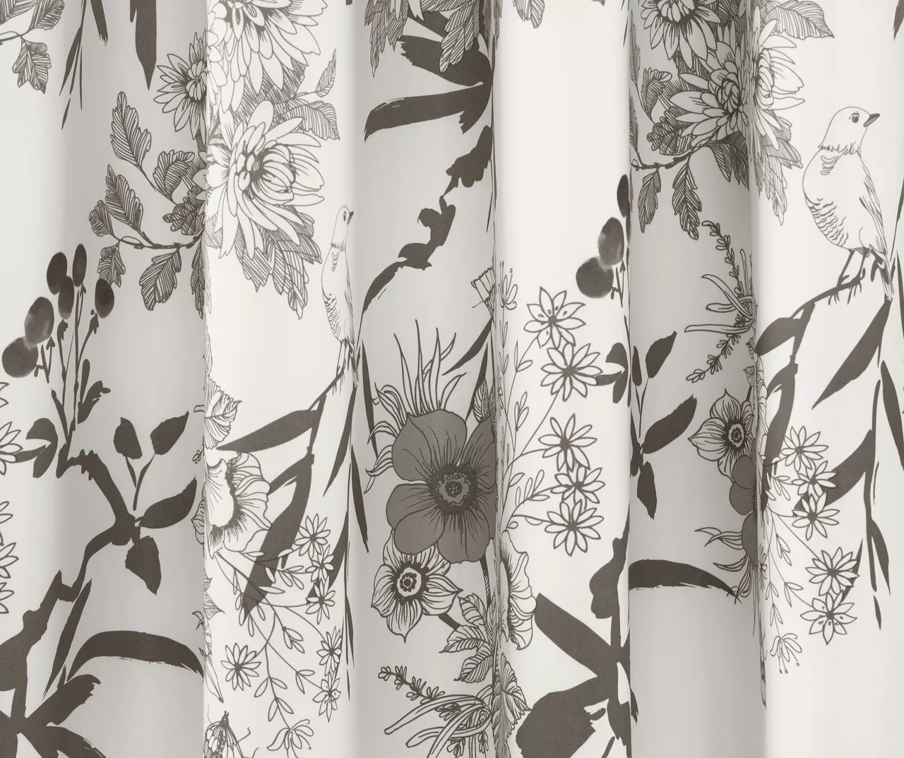 Botanical Garden Gray & White Room-Darkening Rod Pocket Curtain Panel Pair, (84") - Image 4