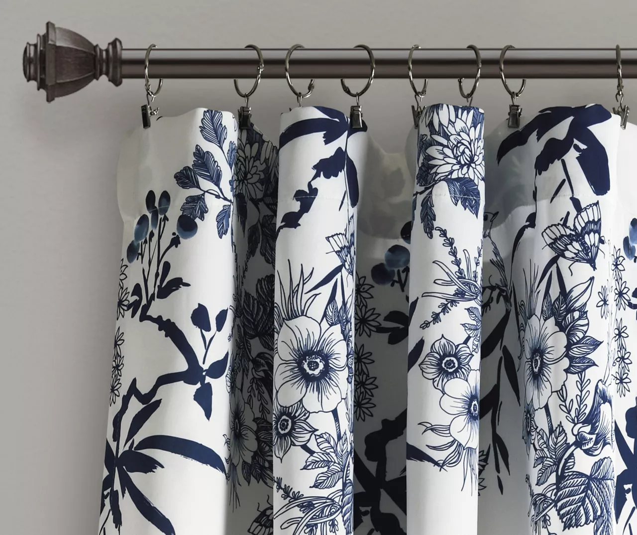 Botanical Garden Navy & White Room-Darkening Rod Pocket Curtain Panel Pair, (84") - Image 2