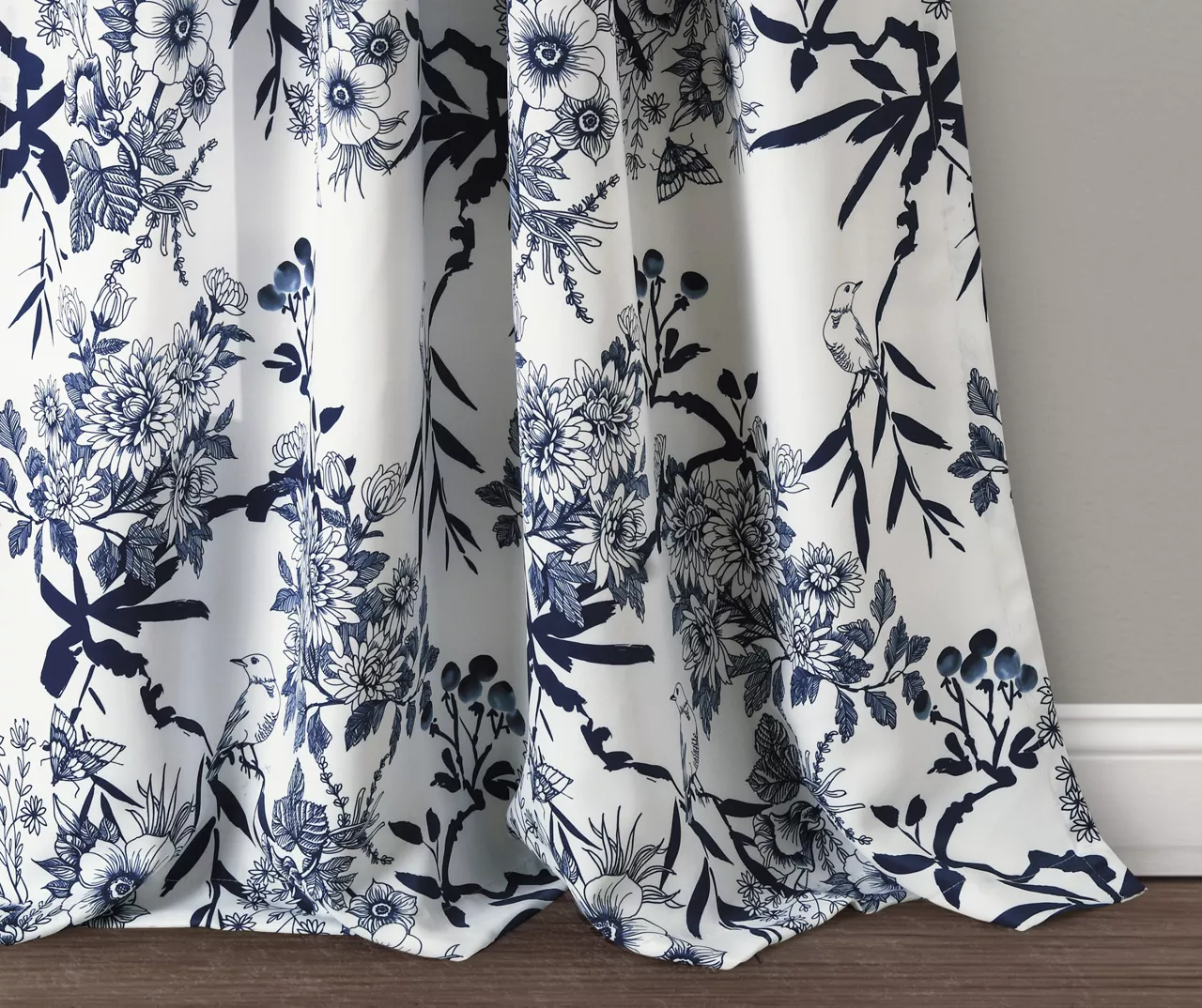Botanical Garden Navy & White Room-Darkening Rod Pocket Curtain Panel Pair, (84") - Image 3