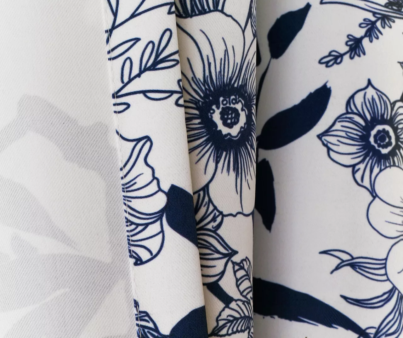 Botanical Garden Navy & White Room-Darkening Rod Pocket Curtain Panel Pair, (84") - Image 5