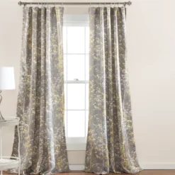 Forest Gray & Yellow Room-Darkening Rod Pocket Curtain Panel Pair, (84")