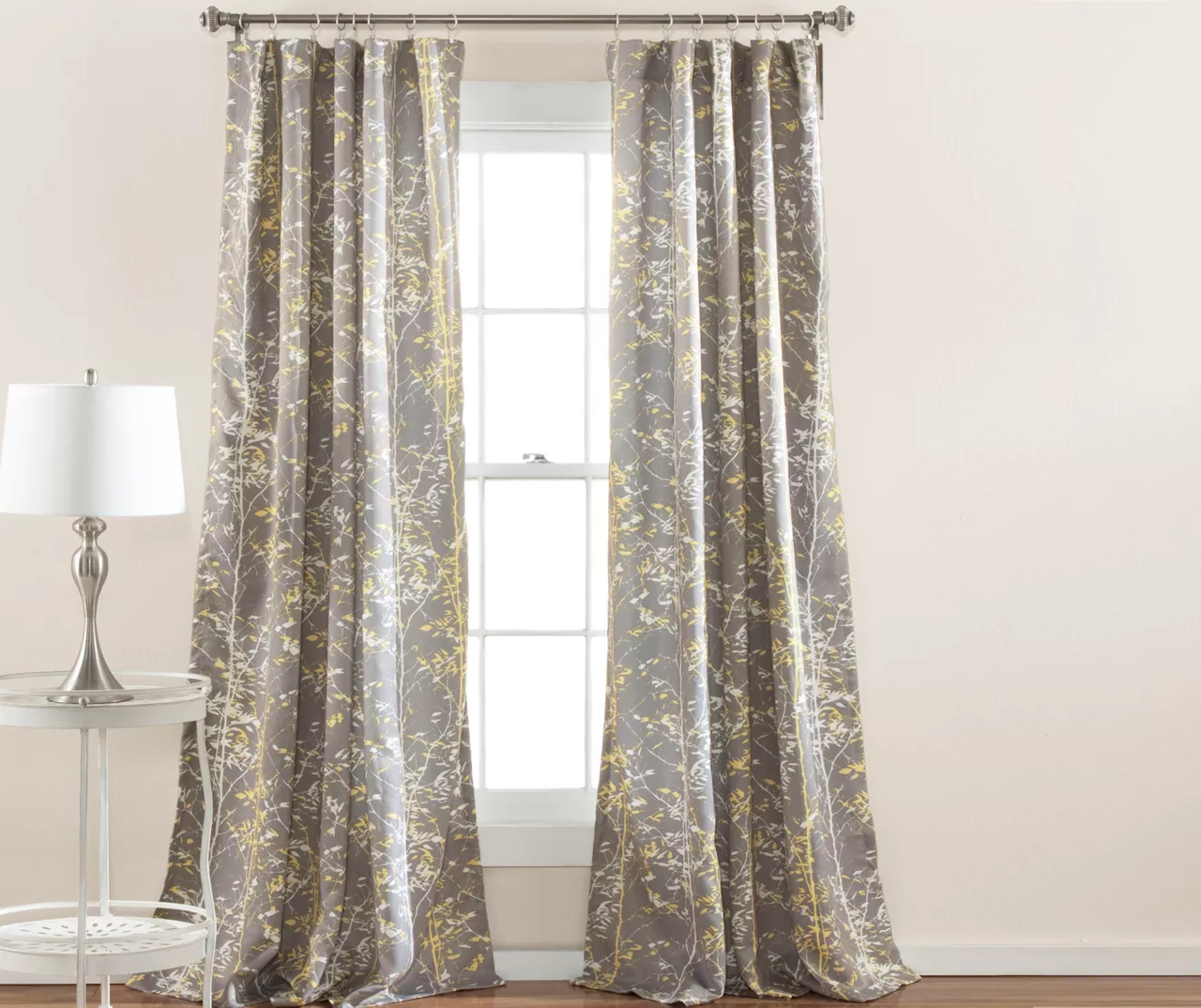 Forest Gray & Yellow Room-Darkening Rod Pocket Curtain Panel Pair, (84")