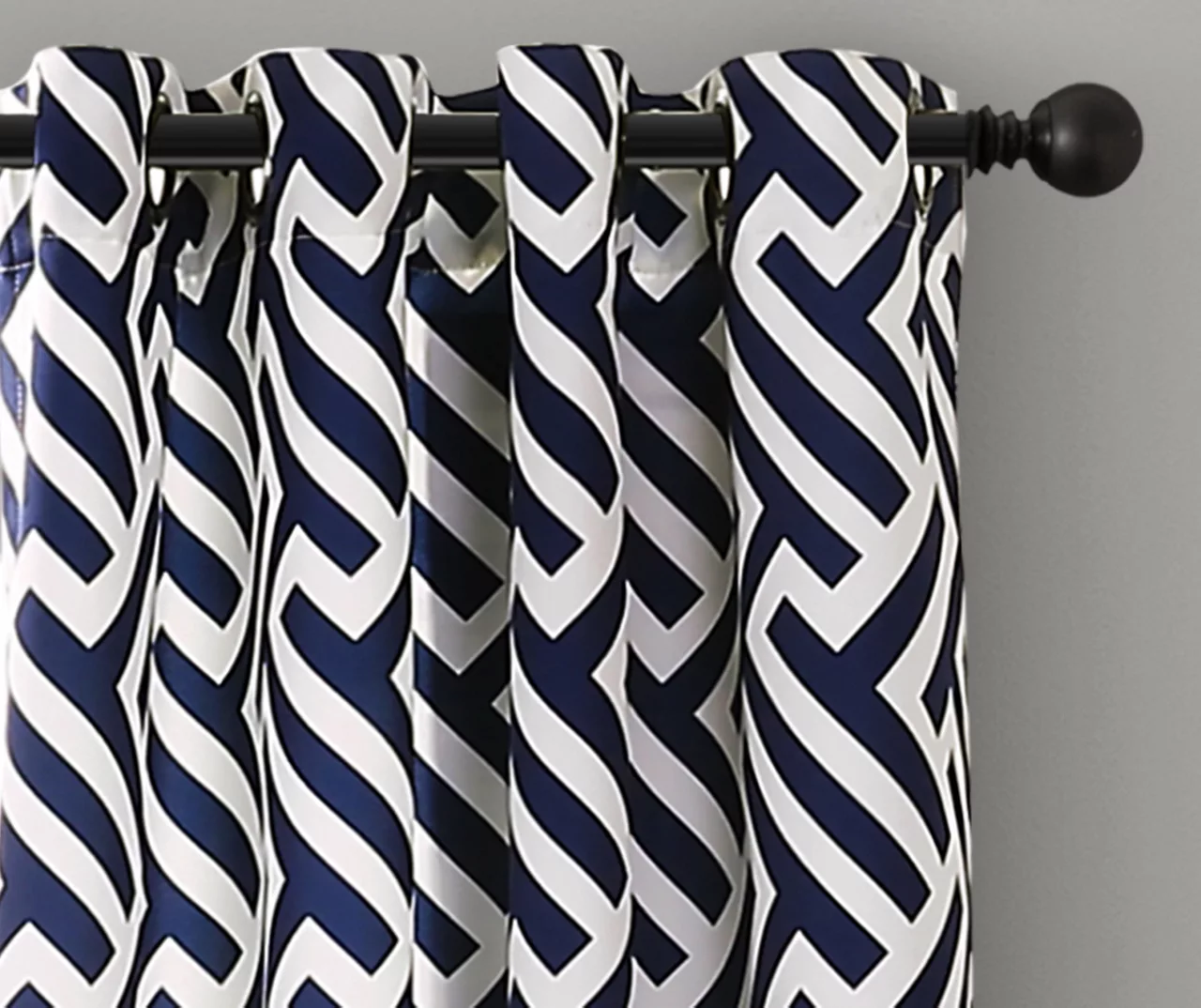 Giovana Navy Geometric Room-Darkening Grommet Curtain Panel Pair, (84") - Image 2