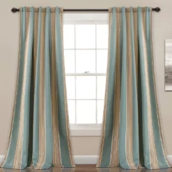 Julia Stripe Blue Room-Darkening Back Tab Curtain Panel Pair, (84")