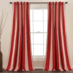 Julia Stripe Red Room-Darkening Back Tab Curtain Panel Pair, (84")