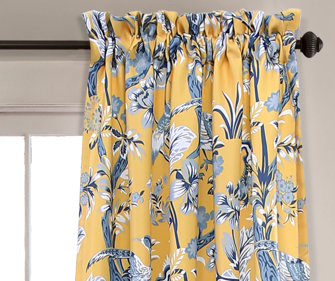 Dolores Yellow & Blue Floral Room-Darkening Rod Pocket Curtain Panel Pair, (63") - Image 2