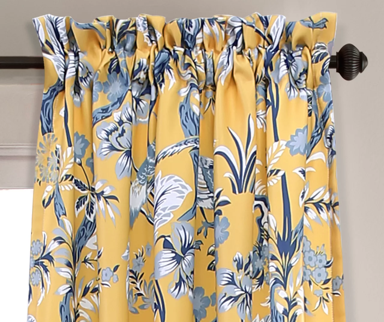 Dolores Yellow & Blue Floral Room-Darkening Rod Pocket Curtain Panel Pair, (95") - Image 2