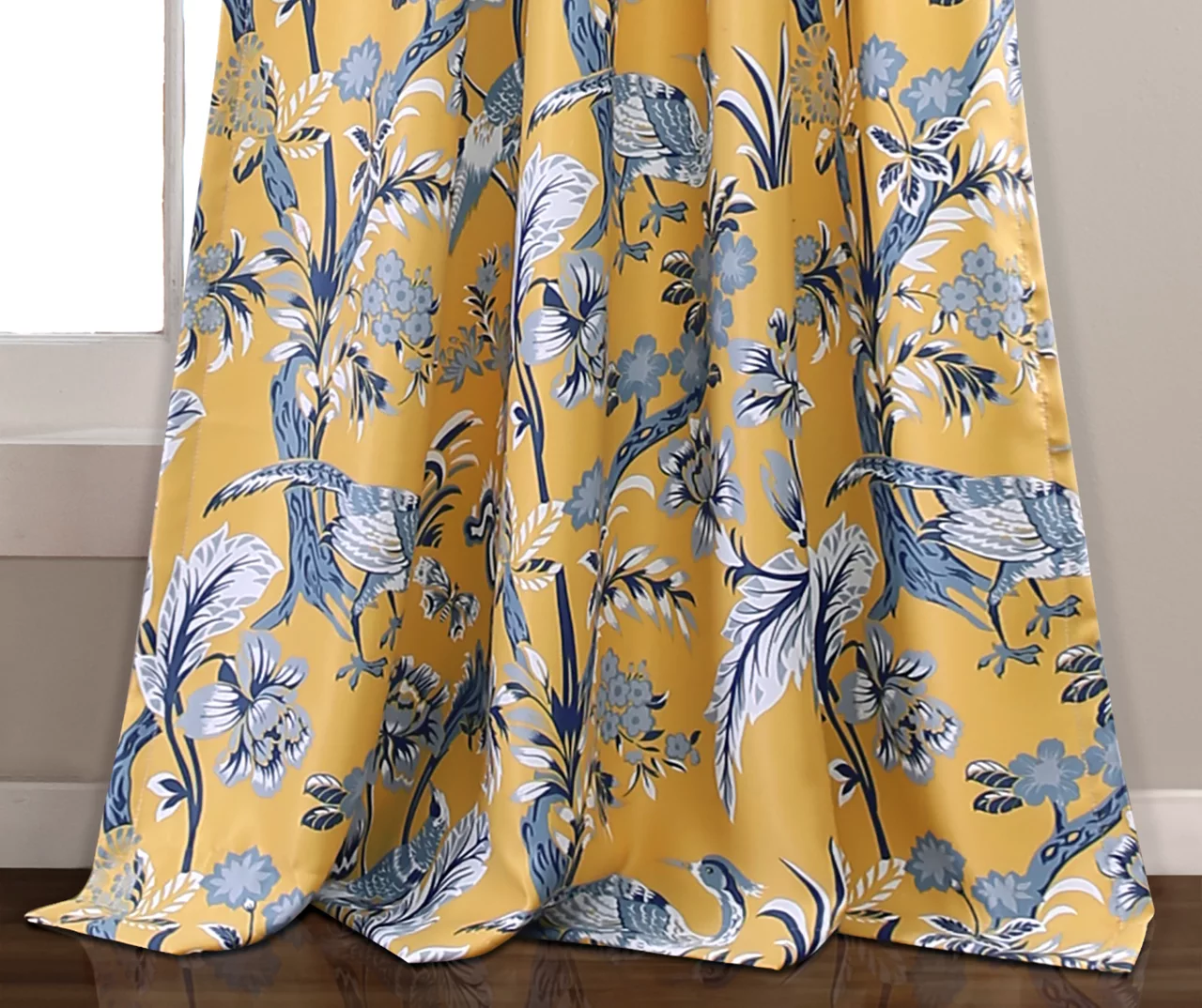 Dolores Yellow & Blue Floral Room-Darkening Rod Pocket Curtain Panel Pair, (95") - Image 4