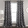 Edward Trellis Black Room-Darkening Grommet Curtain Panel Pair, (84")