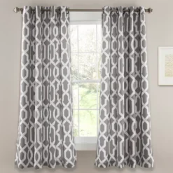 Edward Trellis Gray Room-Darkening Grommet Curtain Panel Pair, (63")