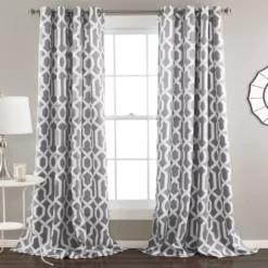 Edward Trellis Gray Room-Darkening Grommet Curtain Panel Pair, (95")