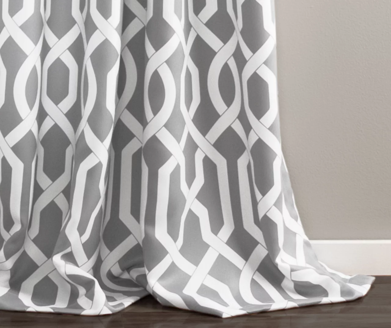 Edward Trellis Gray Room-Darkening Grommet Curtain Panel Pair, (95") - Image 3