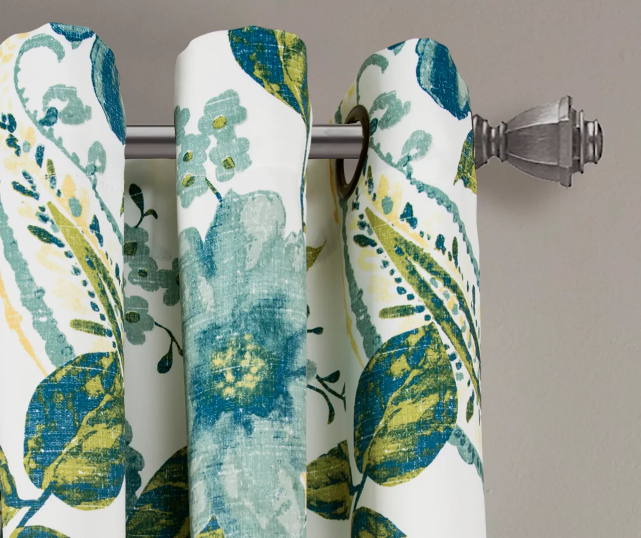 Floral Paisley Blue & Green Room-Darkening Grommet Curtain Panel Pair, (95") - Image 2