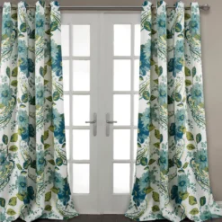 Floral Paisley Blue & Green Room-Darkening Grommet Curtain Panel Pair, (95")