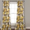 Floral Watercolor Yellow & Gray Room-Darkening Grommet Curtain Panel Pair, (84")