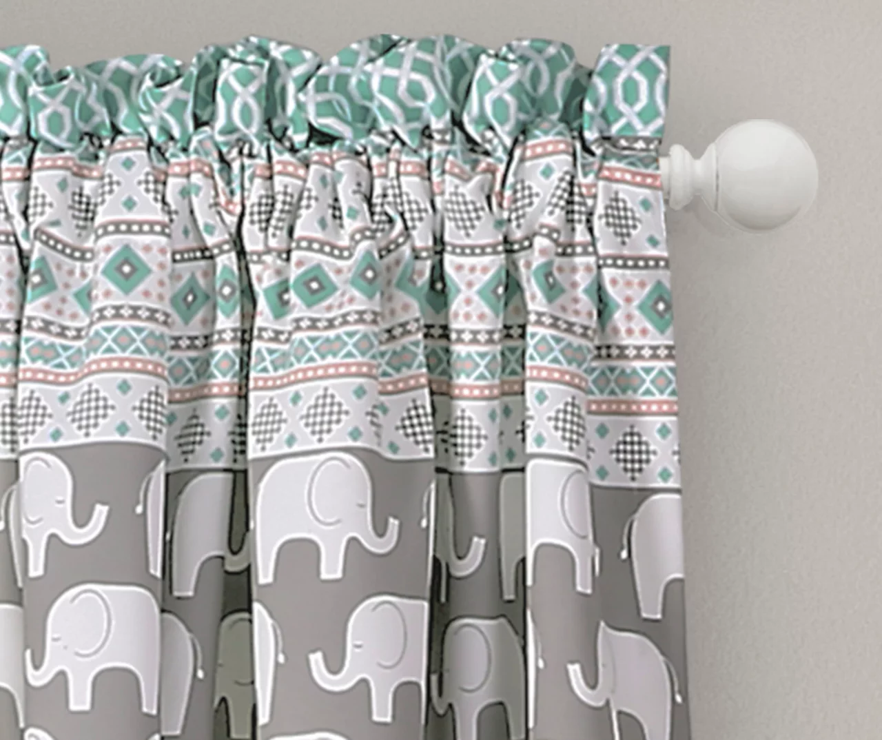 Elephant Stripe Turquoise & Pink Room-Darkening Rod Pocket Curtain Panel Pair, (84") - Image 2