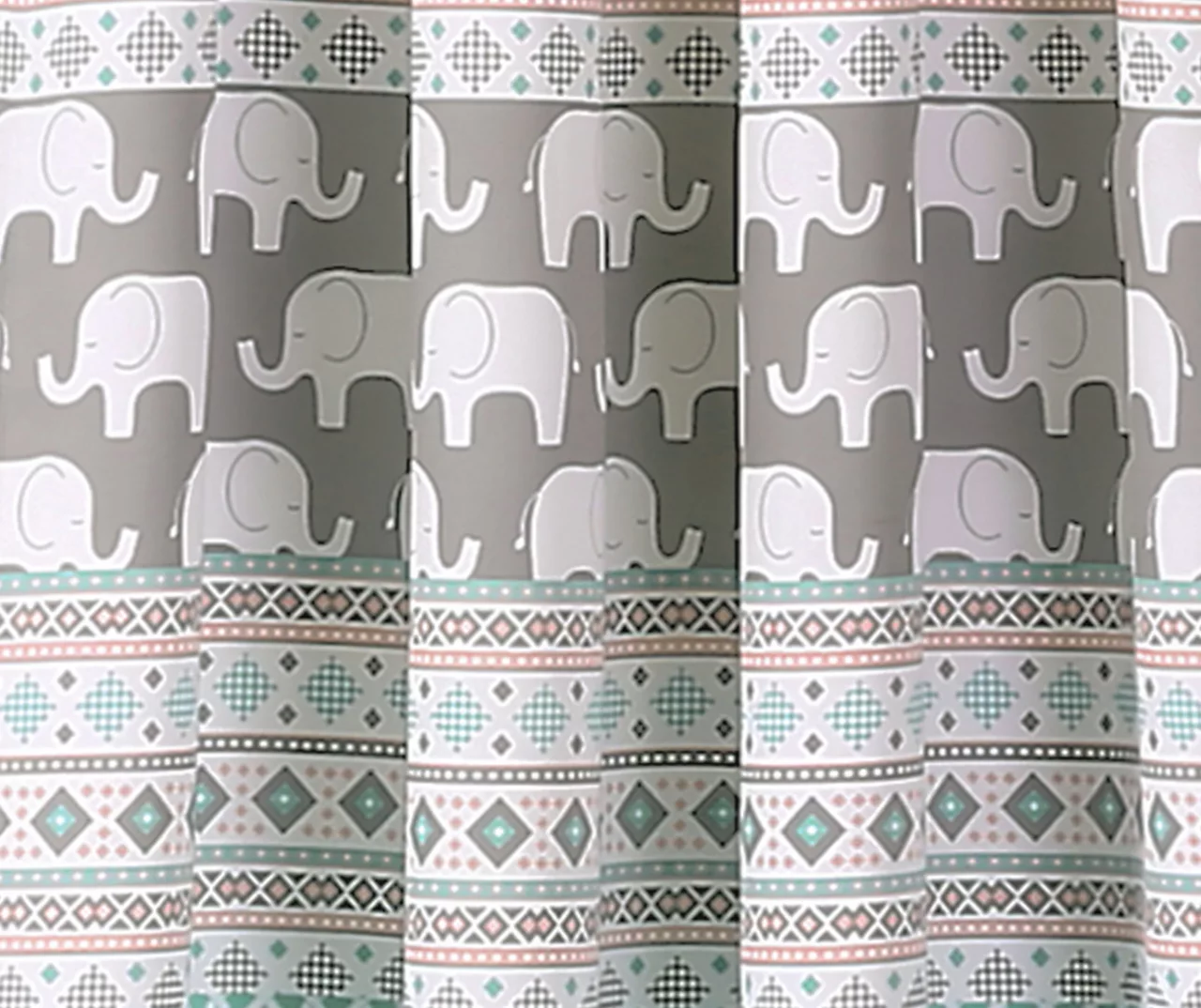 Elephant Stripe Turquoise & Pink Room-Darkening Rod Pocket Curtain Panel Pair, (84") - Image 3