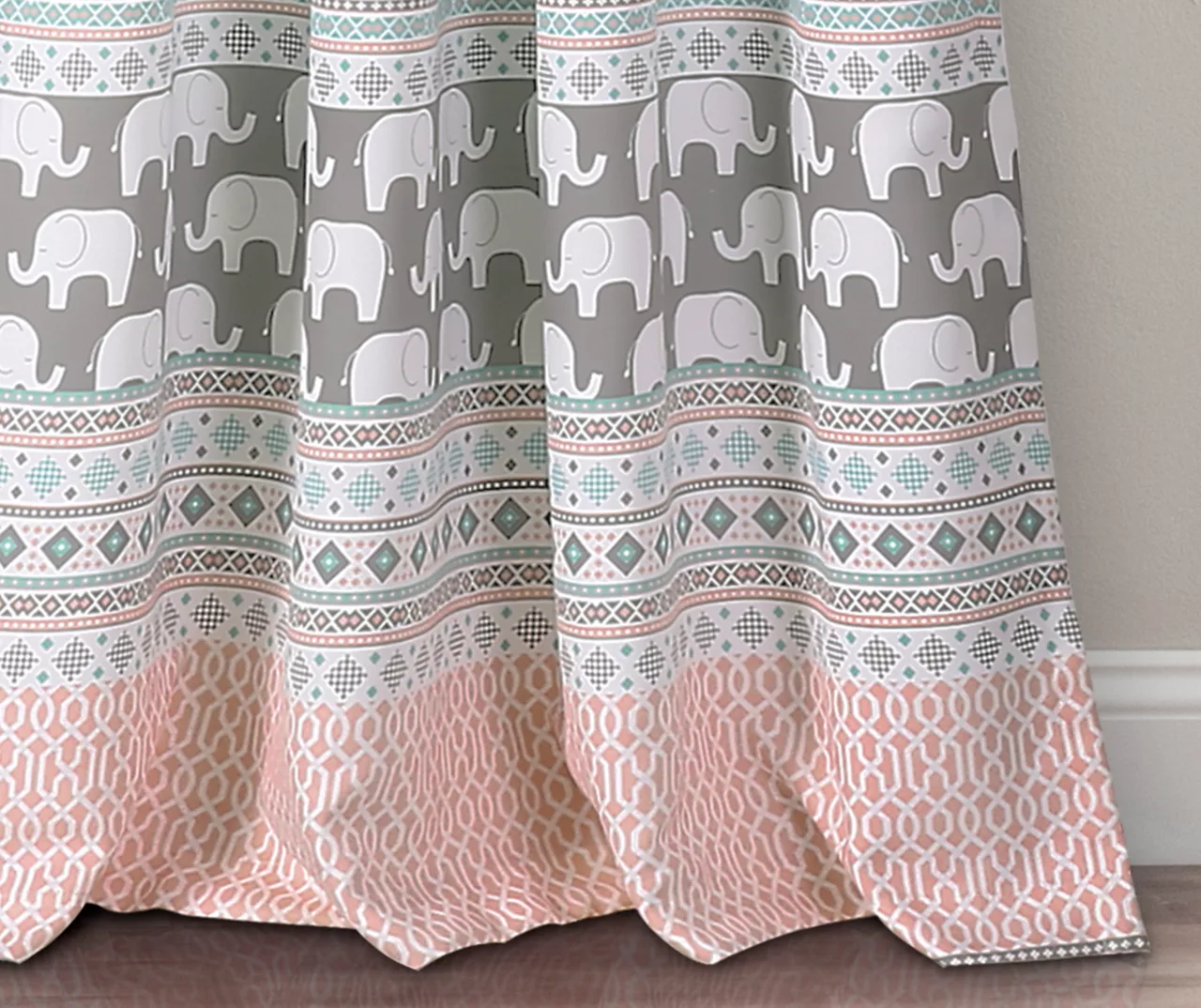 Elephant Stripe Turquoise & Pink Room-Darkening Rod Pocket Curtain Panel Pair, (84") - Image 4