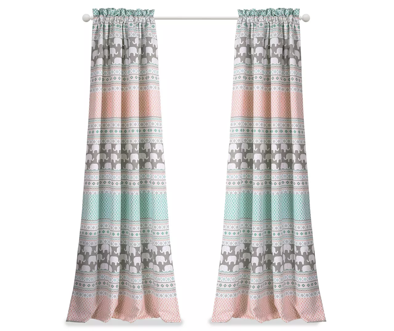 Elephant Stripe Turquoise & Pink Room-Darkening Rod Pocket Curtain Panel Pair, (84") - Image 7
