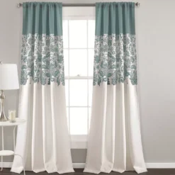 Estate Garden Blue & White Room-Darkening Rod Pocket Curtain Panel Pair, (84")