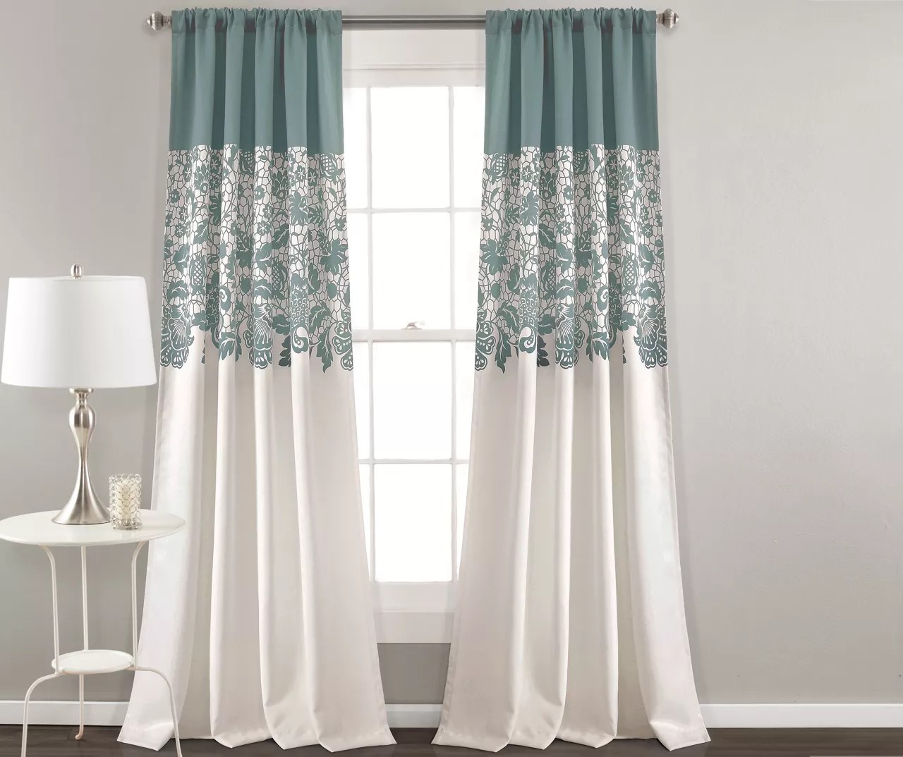Estate Garden Blue & White Room-Darkening Rod Pocket Curtain Panel Pair, (84")