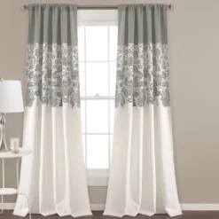 Estate Garden Gray & White Room-Darkening Rod Pocket Curtain Panel Pair, (84")