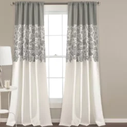 Estate Garden Gray & White Room-Darkening Rod Pocket Curtain Panel Pair, (95")