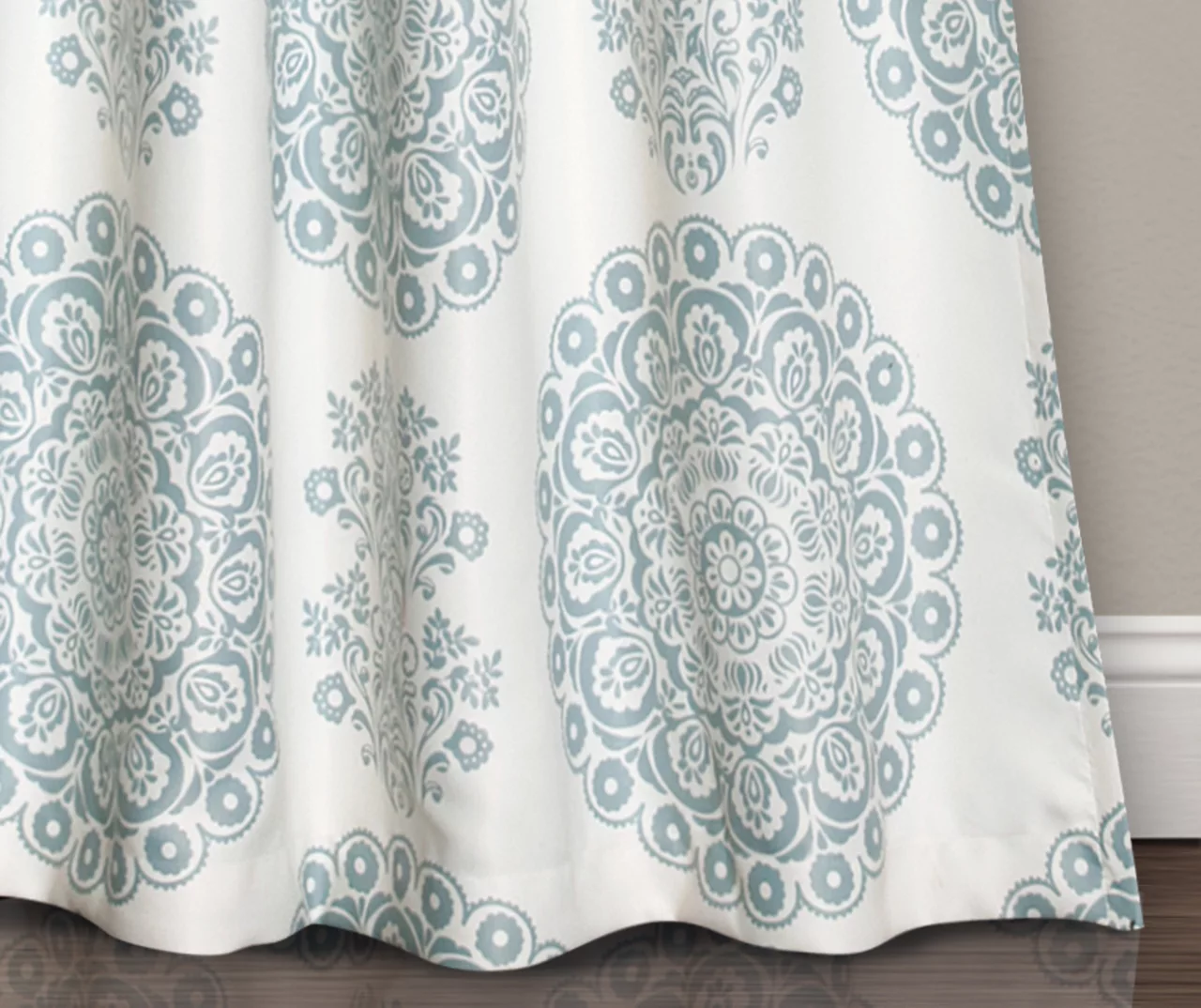 Evelyn Medallion Blue & White Room-Darkening Rod Pocket Curtain Panel Pair, (95") - Image 3
