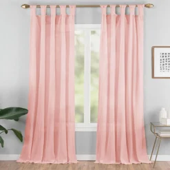 Priya Pink Semi-Sheer Tab Top Curtain Panel, (95")