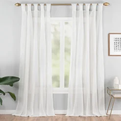 Priya White Semi-Sheer Tab Top Curtain Panel, (84")