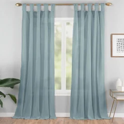 Priya Blue Semi-Sheer Tab Top Curtain Panel, (95")