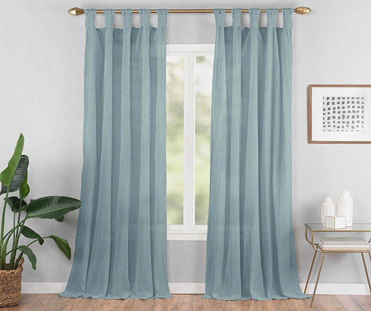 Priya Blue Semi-Sheer Tab Top Curtain Panel, (95")
