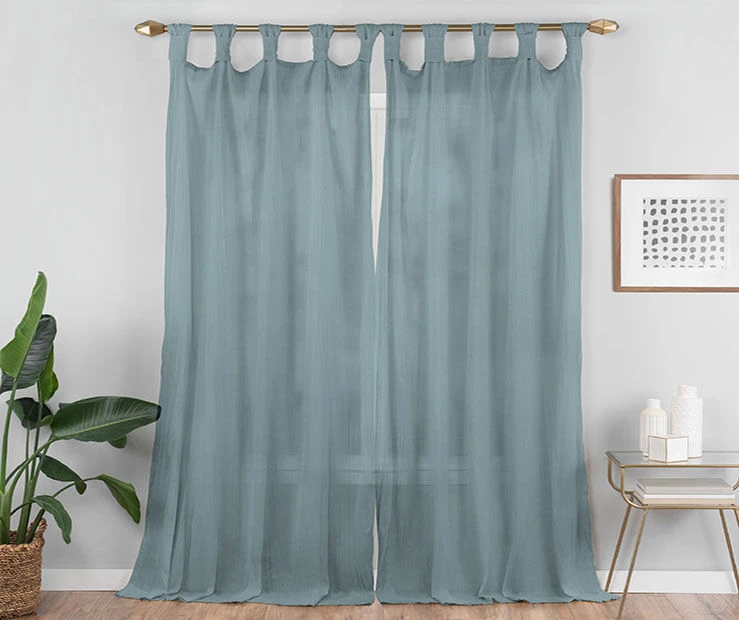 Priya Blue Semi-Sheer Tab Top Curtain Panel, (95") - Image 5