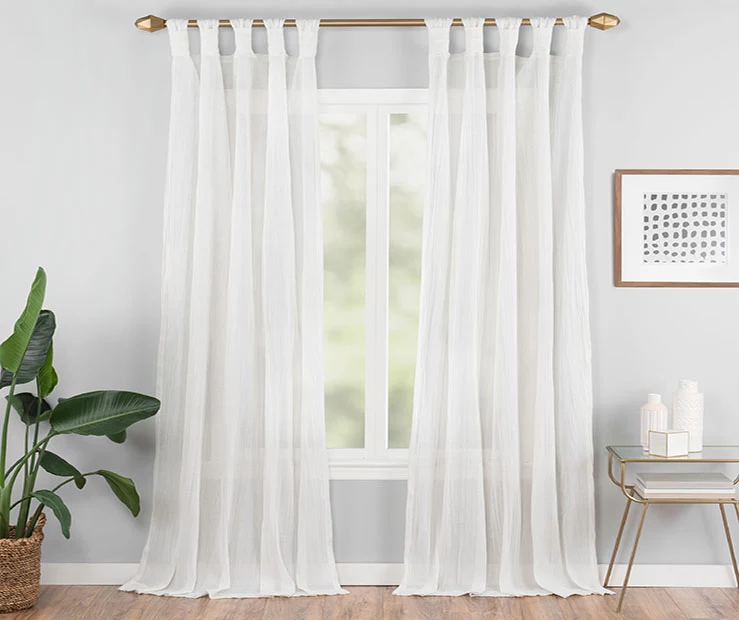 Priya White Semi-Sheer Tab Top Curtain Panel, (63")