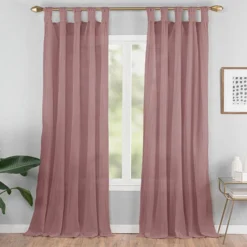 Priya Dark Rose Semi-Sheer Tab Top Curtain Panel, (63")