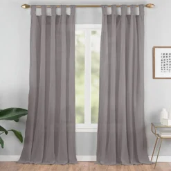 Priya Gray Semi-Sheer Tab Top Curtain Panel, (63")