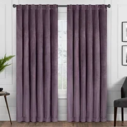 Harper Plum Velvet Blackout Rod Pocket Curtain Panel, (95")