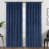 Harper Navy Velvet Blackout Rod Pocket Curtain Panel, (95")