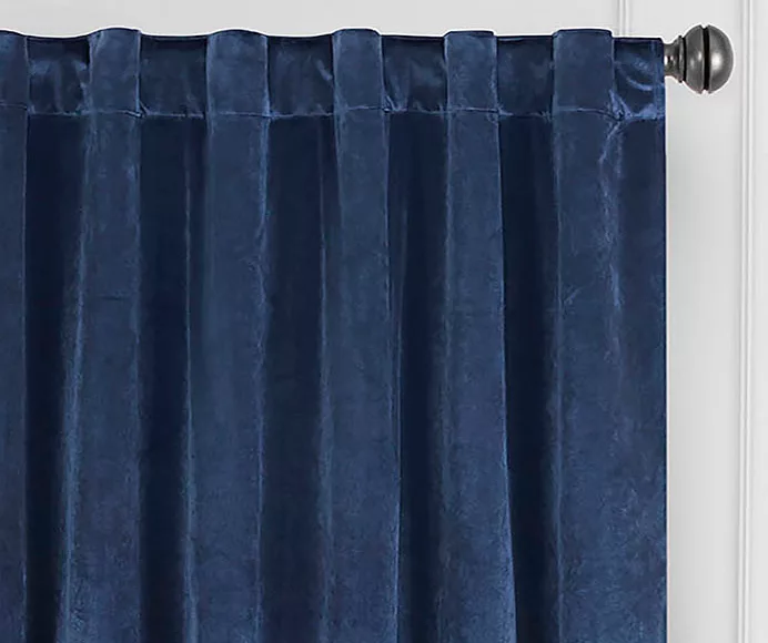 Harper Navy Velvet Blackout Rod Pocket Curtain Panel, (95") - Image 2