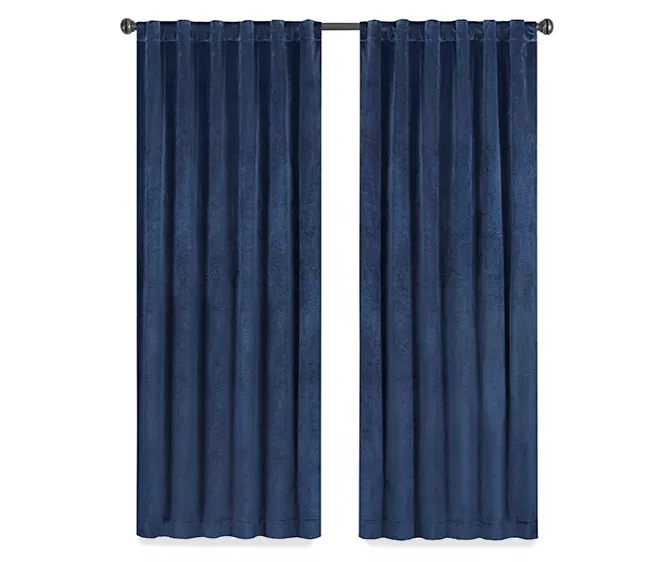 Harper Navy Velvet Blackout Rod Pocket Curtain Panel, (95") - Image 4