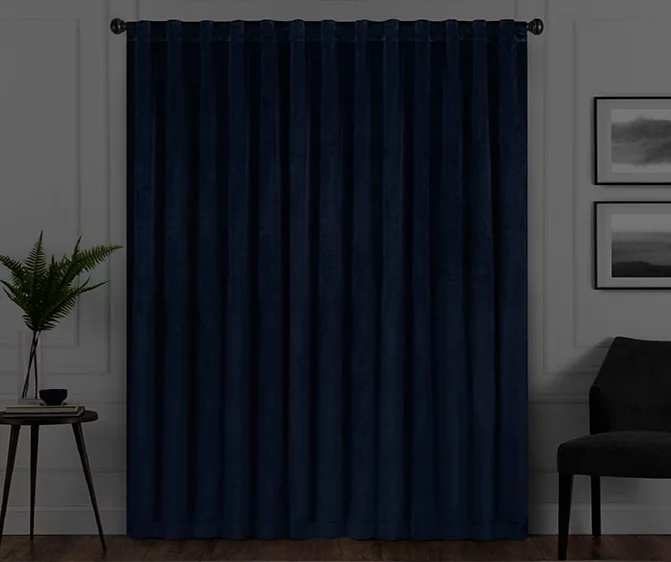 Harper Navy Velvet Blackout Rod Pocket Curtain Panel, (95") - Image 6