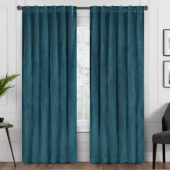 Harper Teal Velvet Blackout Rod Pocket Curtain Panel, (95")