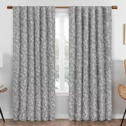Nora Botanical Gray Blackout Rod Pocket Curtain Panel, (84")